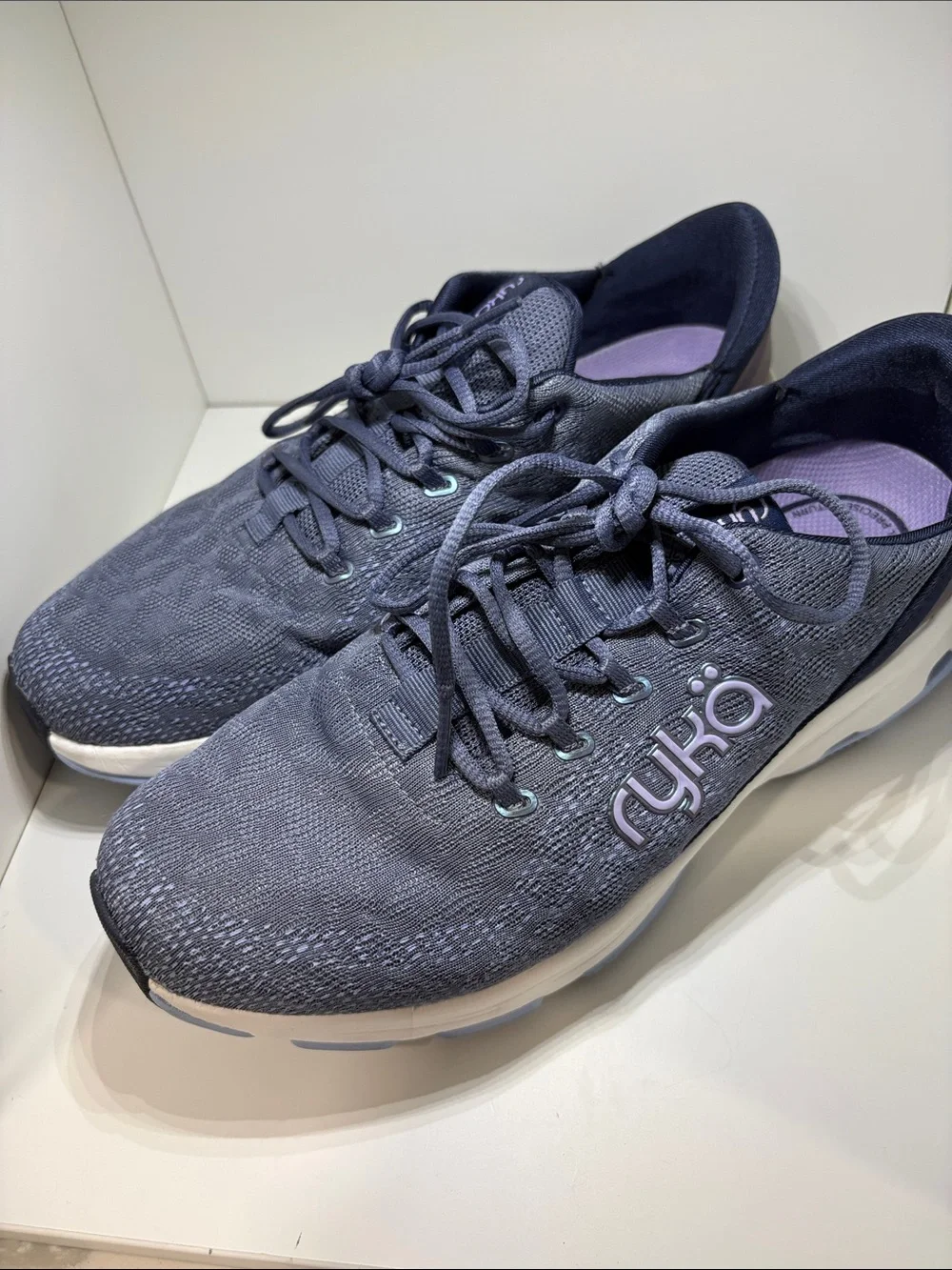 Ryka Navy and Lavender Devotion Women's Lace-Up Walk Sneakers